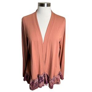 Logo By Lori Goldstein Cardigan Terracotta Printed Ruffled Hem Medium‎